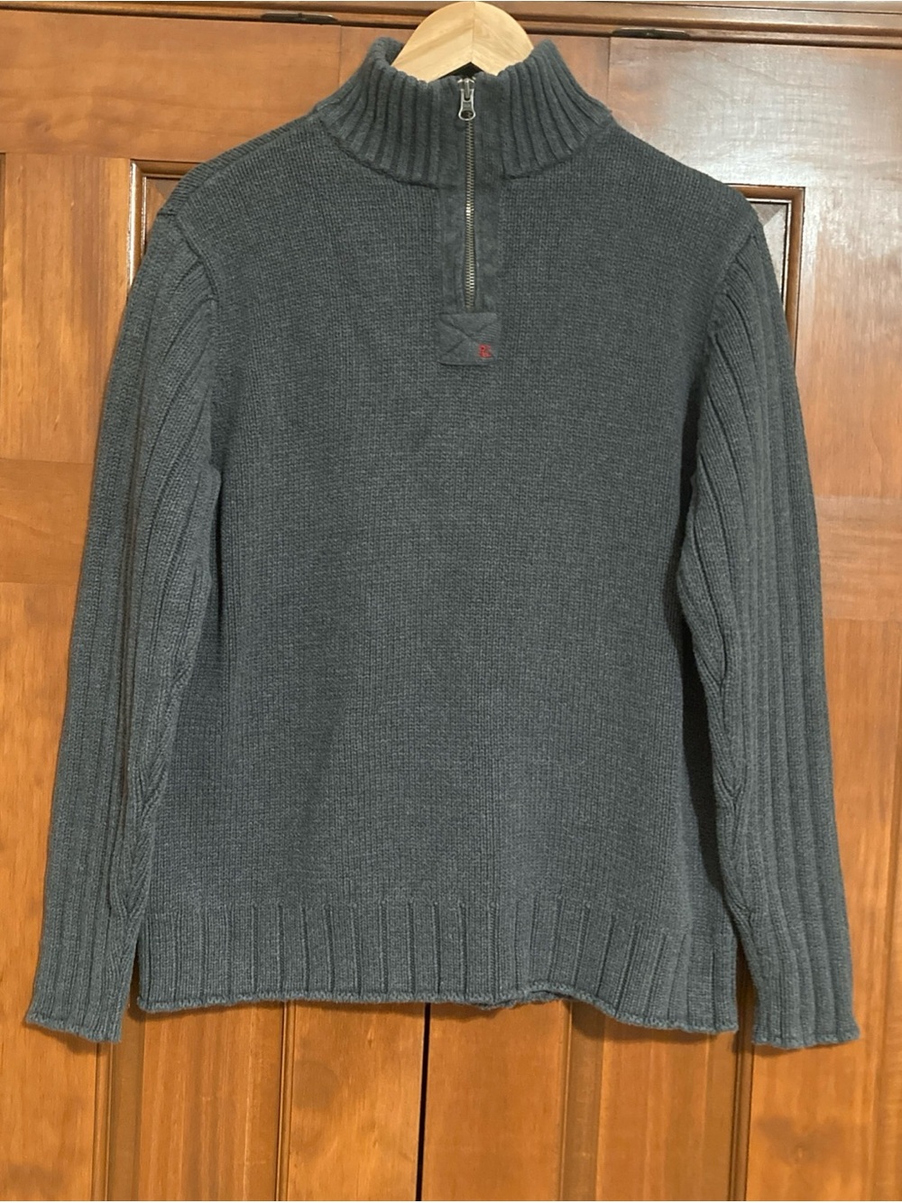 Vintage Ralph Lauren Men's Gray 1/4 zip Mockneck Sweater large cotton knit
